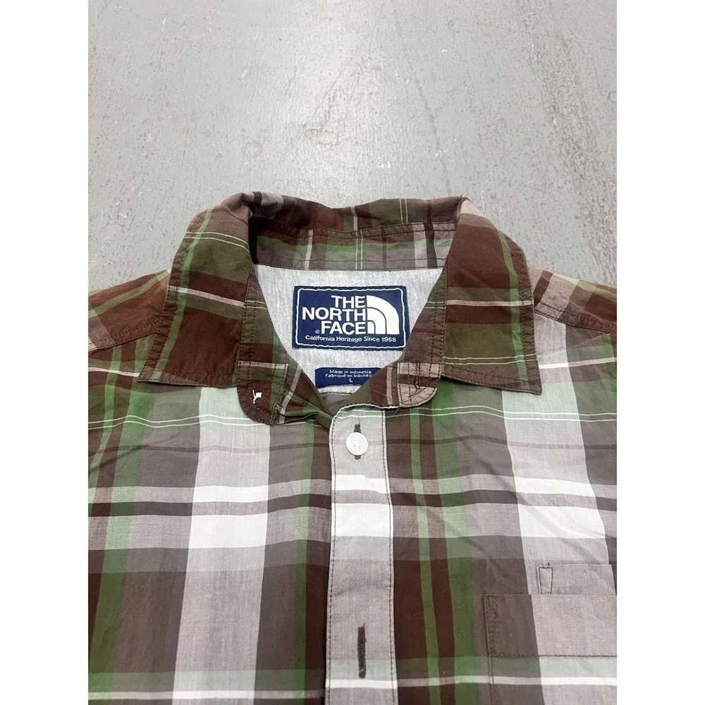 The North Face Shirt Mens Large Brown Green Plaid Long Sleeve Button Up Formal
